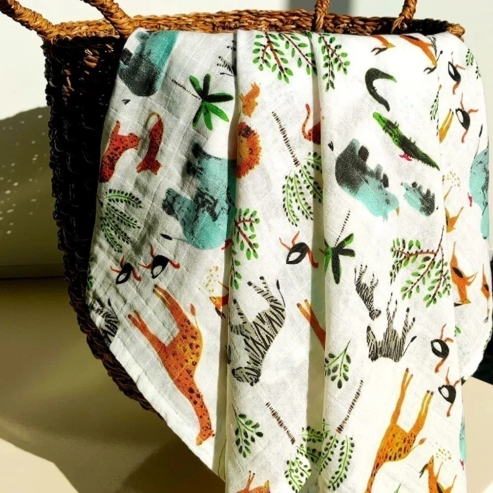Brand New Set of 4 100% Cotton Muslin Swaddle Blankets Gender Neutral 47”x44”